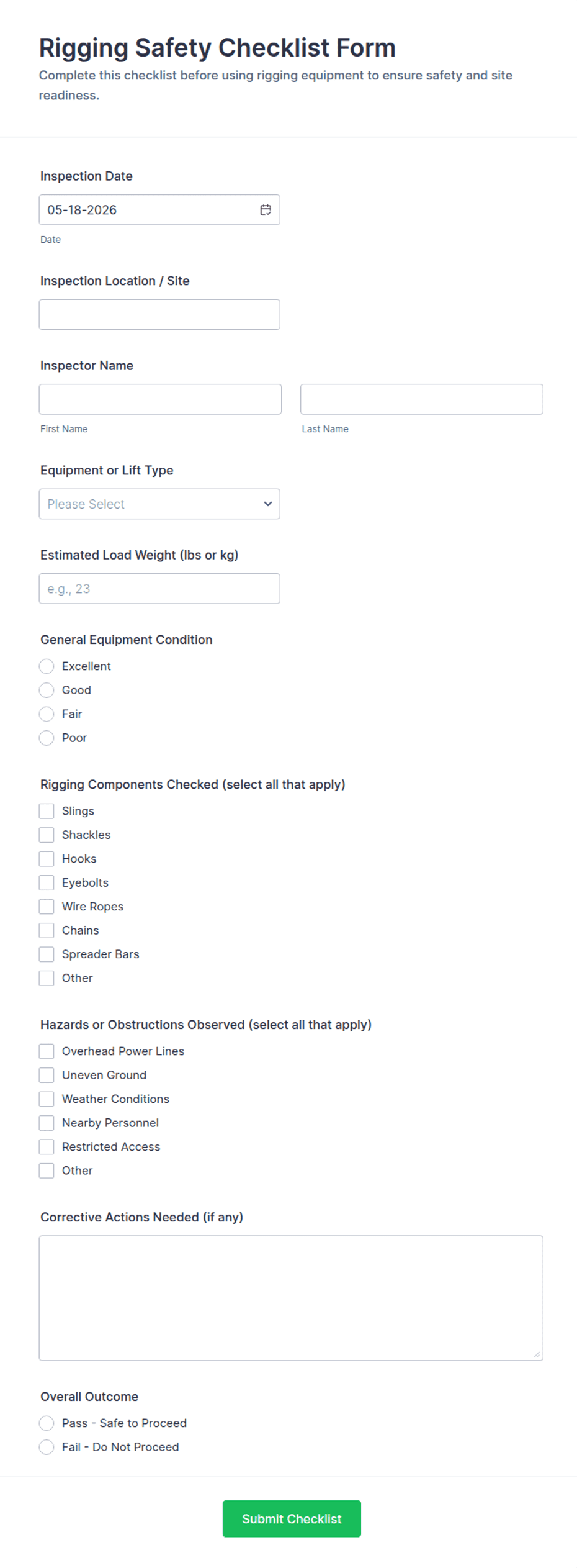 Rigging Safety Checklist Form Template | Jotform