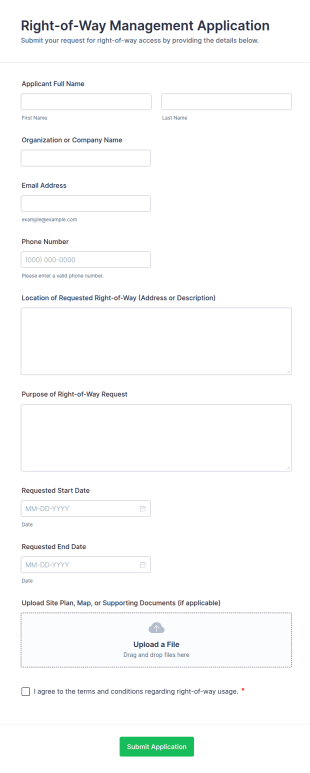 Right Of Way Management Application Form Template