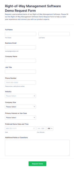 Right Of Way Management Software Demo Request Form Template