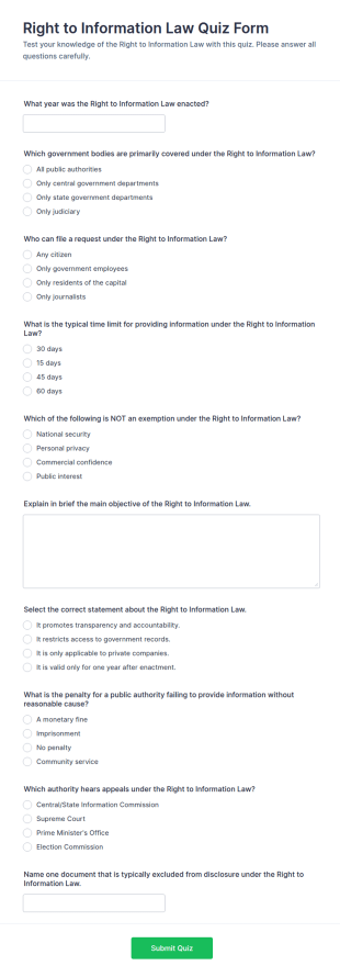 Right To Information Law Quiz Form Template