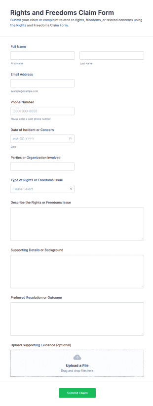 Rights And Freedoms Claim Form Template