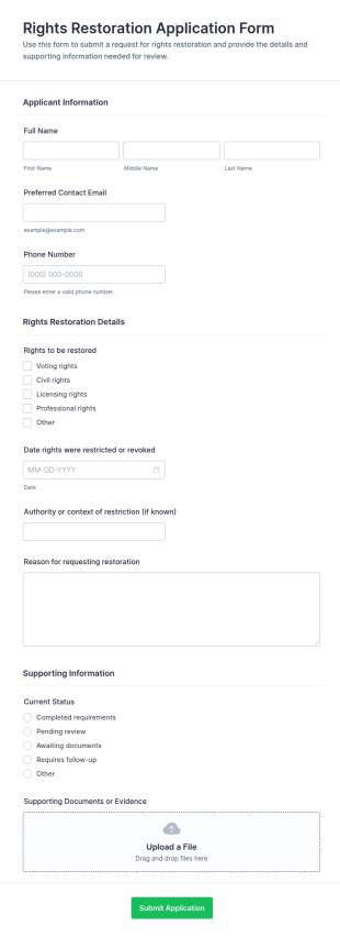 Rights Restoration Application Form Template