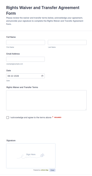 Rights Waiver And Transfer Agreement Form Template