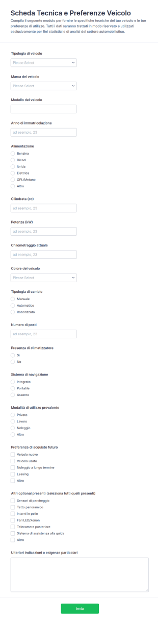Rilevazione Specifiche Del Veicolo Survey