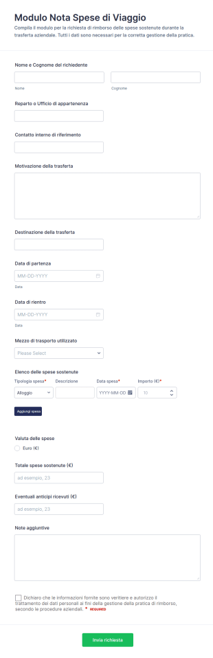 Rimborso Spese Di Viaggio Modulo