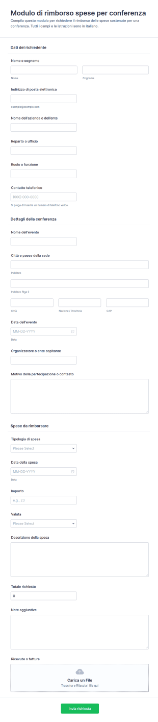 Rimborso Spese Per Conferenza Form