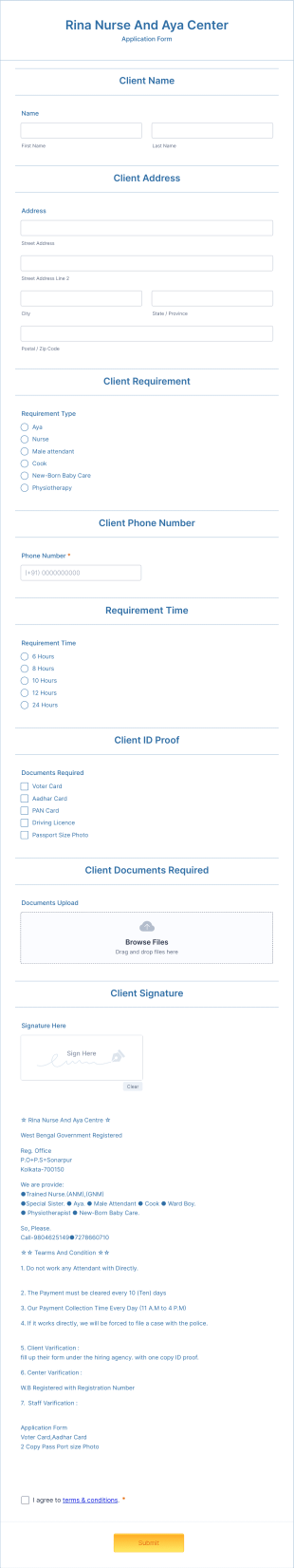 Rina Nurse And Aya Center Application Form Template