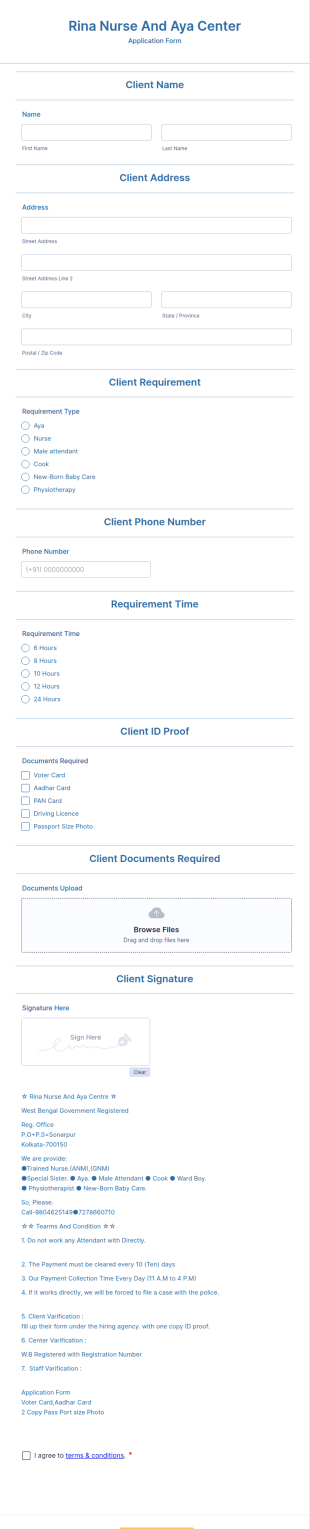 Rina Nurse And Aya Center Application Form Template