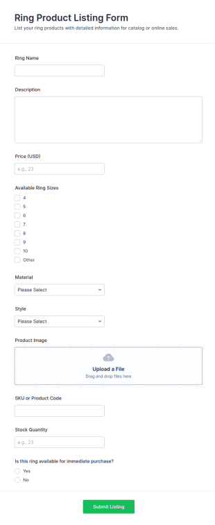Ring Product Listing Form Template