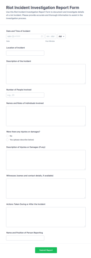 Riot Incident Investigation Report Form Template