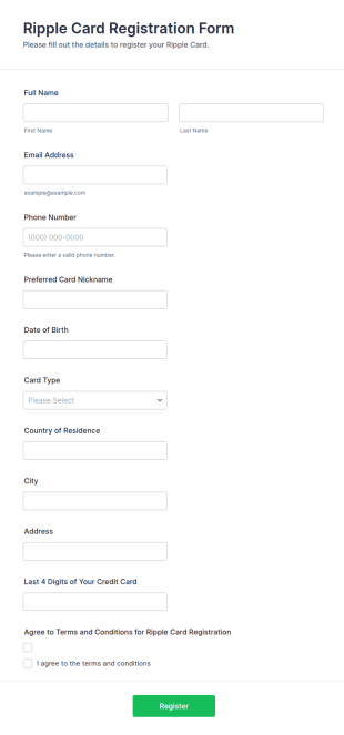 Ripple Card Registration Form Template