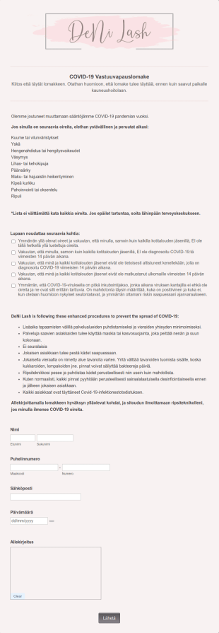 Ripsienpidennys COVID 19 Vastuuvapauslomake