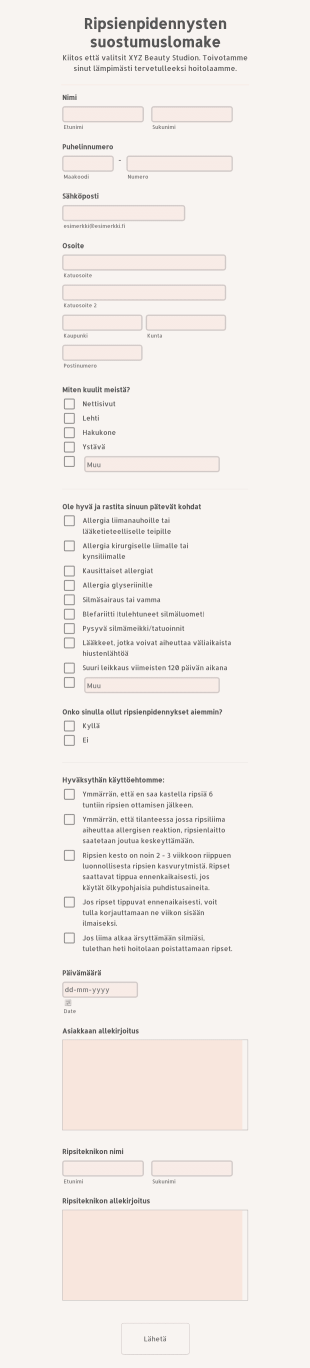Ripsienpidennysten Suostumuslomake Form Template