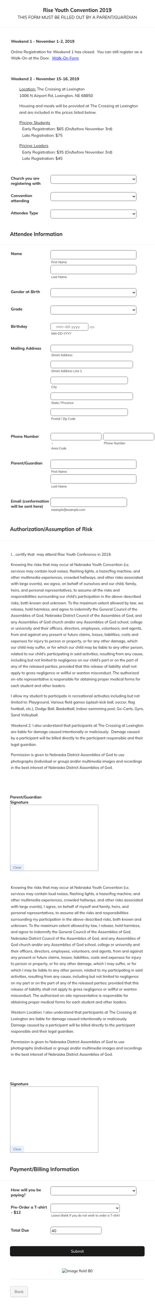 Rise Youth Convention 2019 Form Template