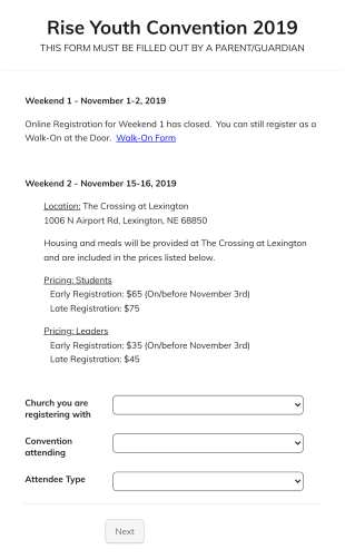 Rise Youth Convention 2019 Form Template