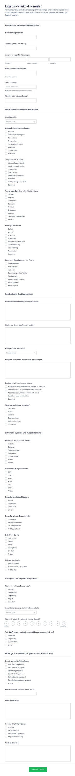 Risikoabschätzungsformular Für Ligaturen