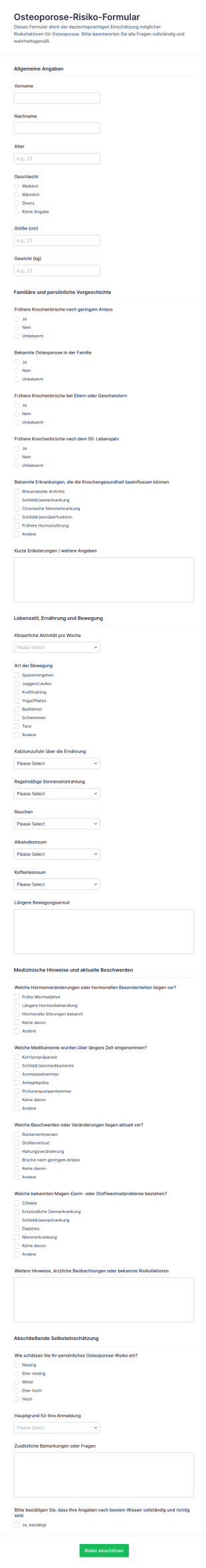 Risikobewertung Osteoporose Form