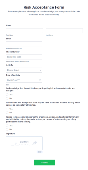 Risk Acceptance Form Template