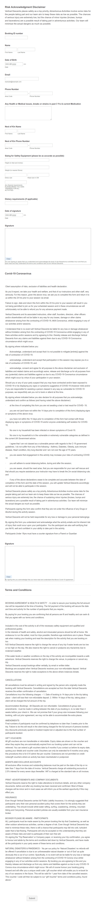 Risk Acknowledgment Disclaimer Form Template