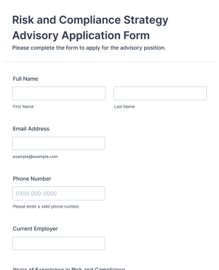 Risk And Compliance Strategy Advisory Application Form Form Template