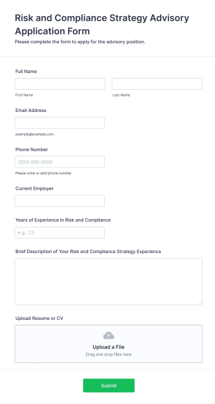 Risk And Compliance Strategy Advisory Application Form Template