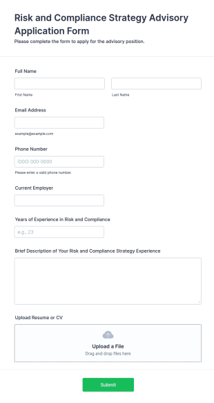 Risk And Compliance Strategy Advisory Application Form Template