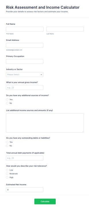 Risk Assessment And Income Calculator Form Template