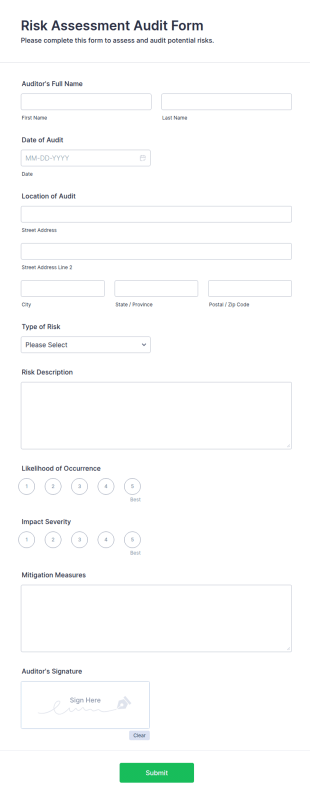 Risk Assessment Audit Form Template