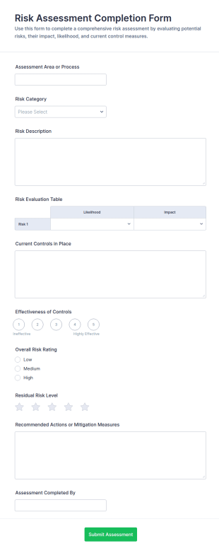 Risk Assessment Completion Form Template