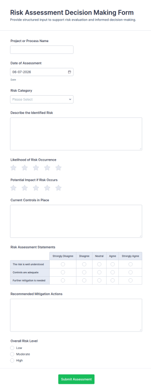 Risk Assessment Decision Making Form Template