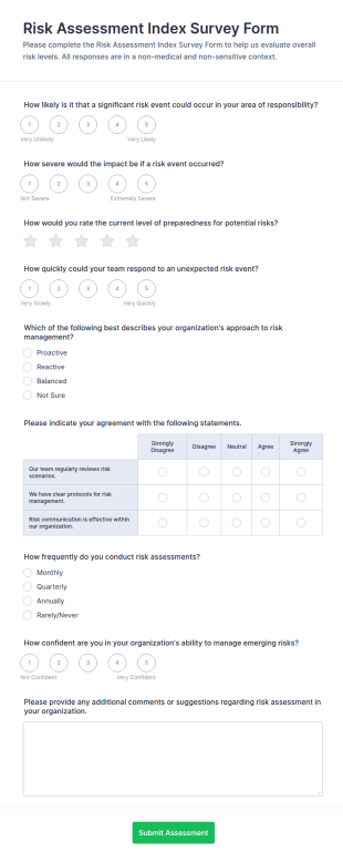 Risk Assessment Index Survey Form Template