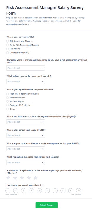 Risk Assessment Manager Salary Survey Form Template