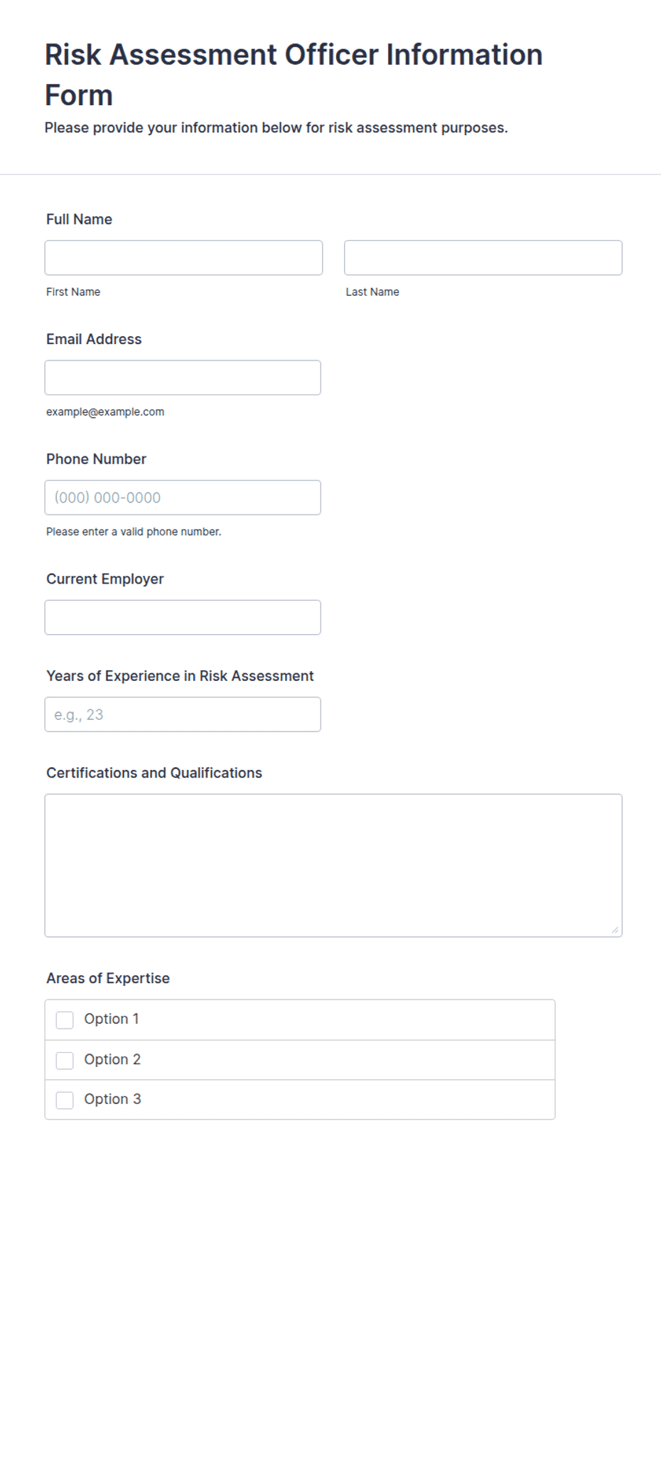 Risk Assessment Officer Information Form Template | Jotform