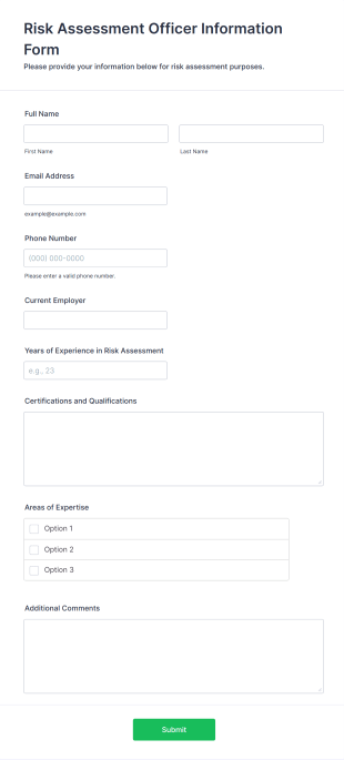 Risk Assessment Officer Information Form Template