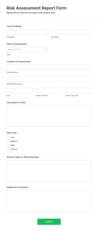 Risk Assessment Report Form Template