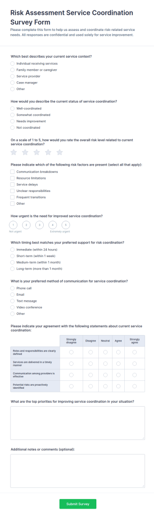 Risk Assessment Service Coordination Form Template