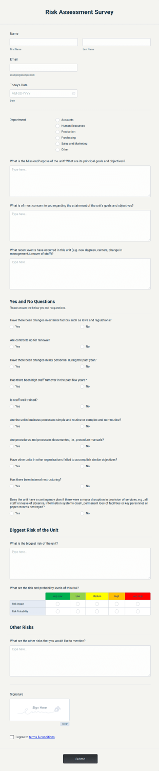 Risk Assessment Survey Form Template