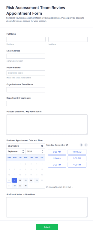 Risk Assessment Team Review Appointment Form Template