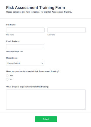 Risk Assessment Training Form Template