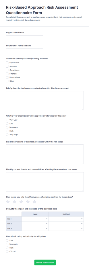 Risk Based Approach Risk Assessment Questionnaire Form Template
