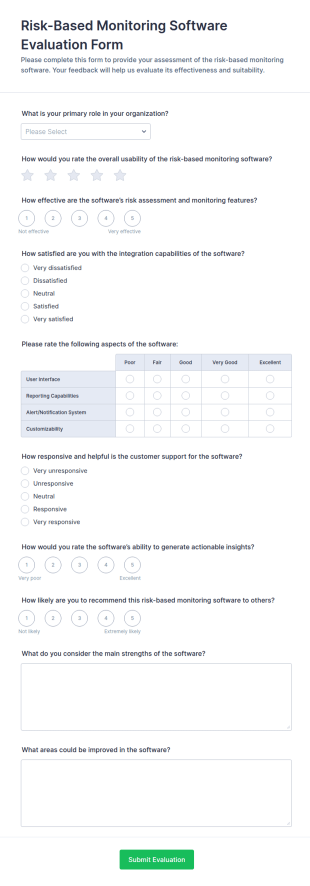 Risk Based Monitoring Software Evaluation Form Template