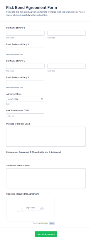 Risk Bond Agreement Form Template