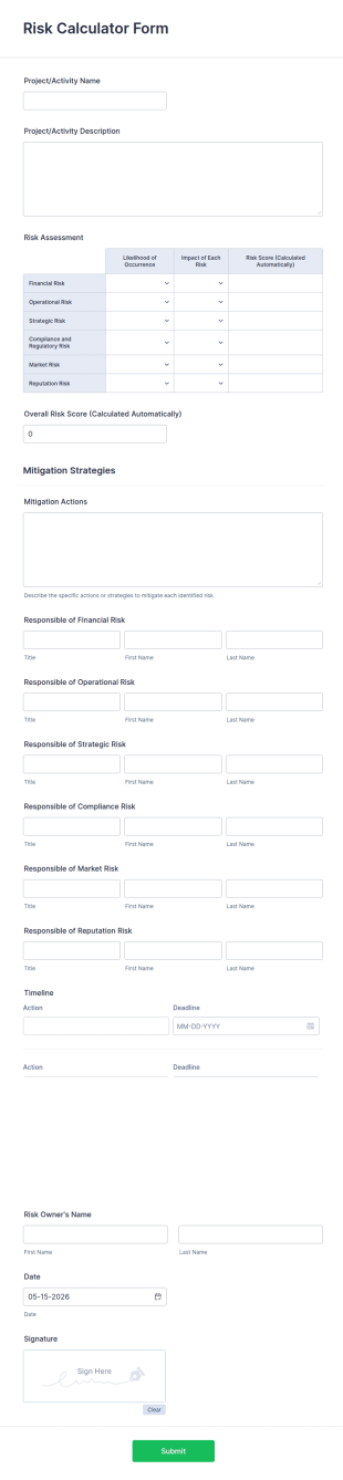 Risk Calculator Form Template
