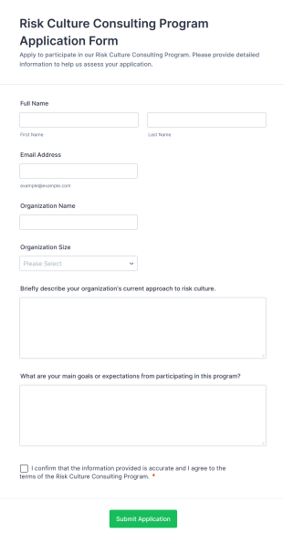 Risk Culture Consulting Program Application Form Form Template