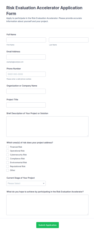 Risk Evaluation Accelerator Application Form Template