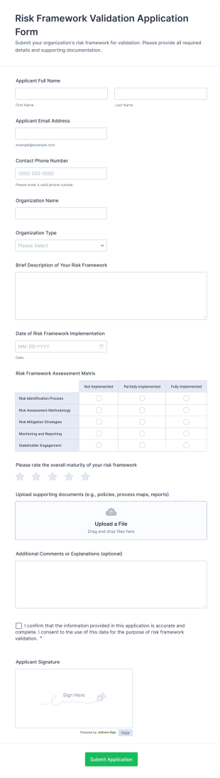 Risk Framework Validation Application Form Template