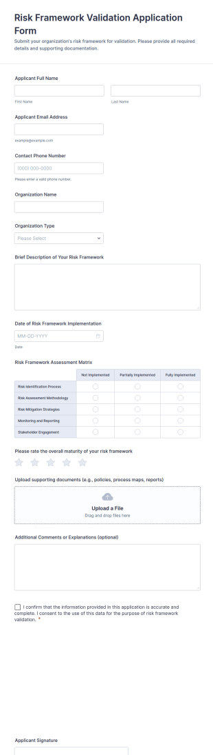 Risk Framework Validation Application Form Template