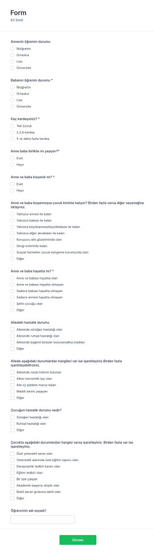Risk Haritası Form Şablonu