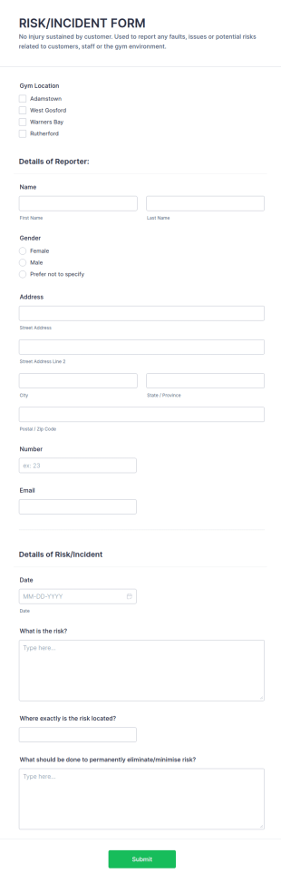 Risk Incident Form Template