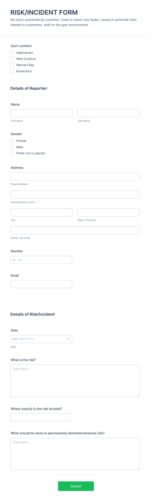 Risk Incident Form Template